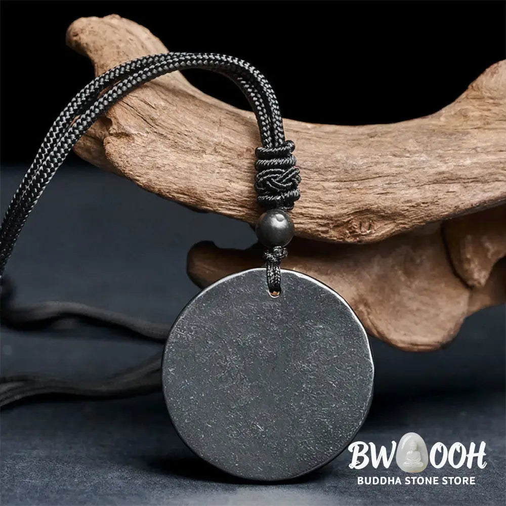 Buddha Stones Circle Simple Design Authentic Shungite Stone Protection Necklace Pendant - BWOOOH - Shungite