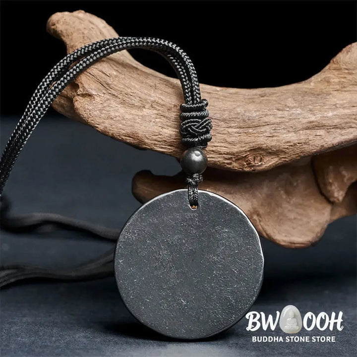 Buddha Stones Circle Simple Design Authentic Shungite Stone Protection Necklace Pendant - BWOOOH - Shungite