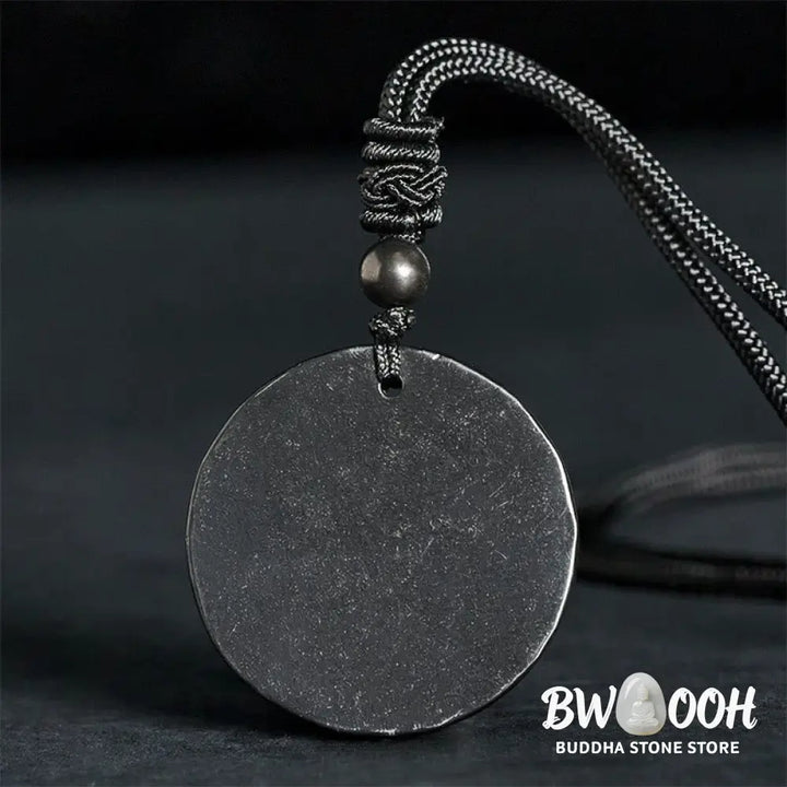 Buddha Stones Circle Simple Design Authentic Shungite Stone Protection Necklace Pendant - BWOOOH - Shungite