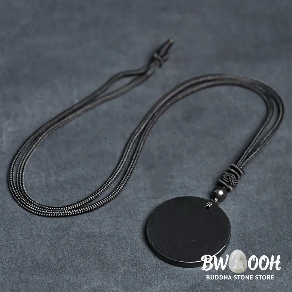 Buddha Stones Circle Simple Design Authentic Shungite Stone Protection Necklace Pendant - BWOOOH - Shungite