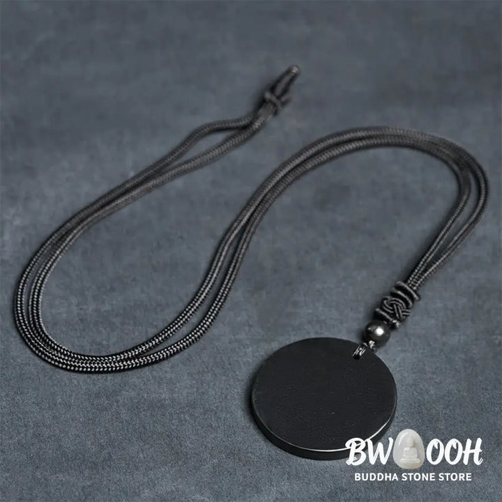 Buddha Stones Circle Simple Design Authentic Shungite Stone Protection Necklace Pendant - BWOOOH - Shungite