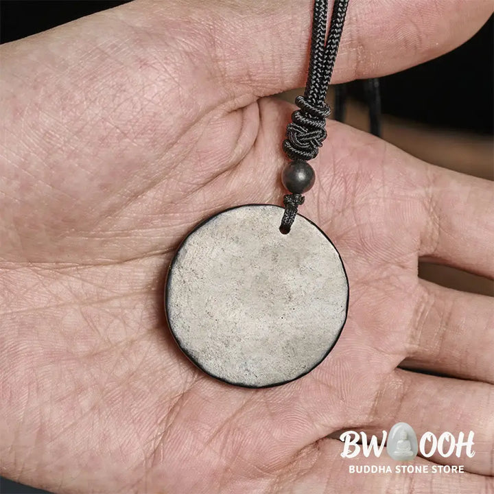 Buddha Stones Circle Simple Design Authentic Shungite Stone Protection Necklace Pendant - BWOOOH - Shungite