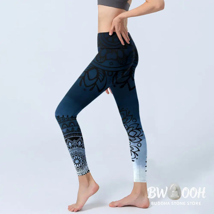BWOOOH mandala print yoga leggings - Circular Mandala Flower Print Gym Leggin