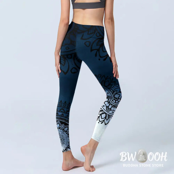 BWOOOH mandala print yoga leggings - Circular Mandala Flower Print Gym Leggin