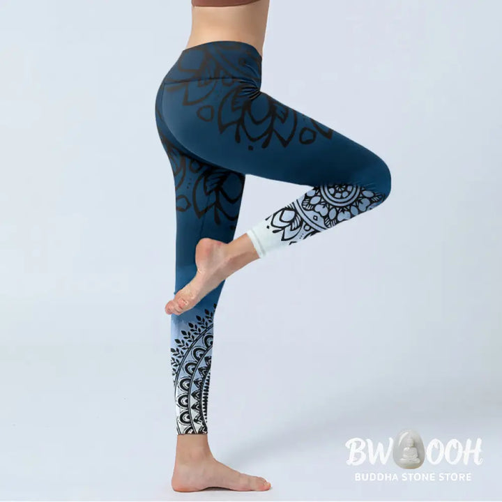 BWOOOH mandala print yoga leggings - Circular Mandala Flower Print Gym Leggin