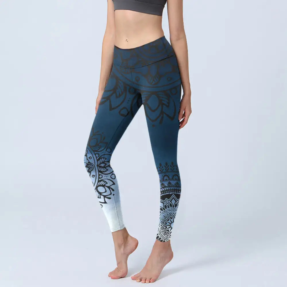 BWOOOH mandala print yoga leggings - Circular Mandala Flower Print Gym Leggin