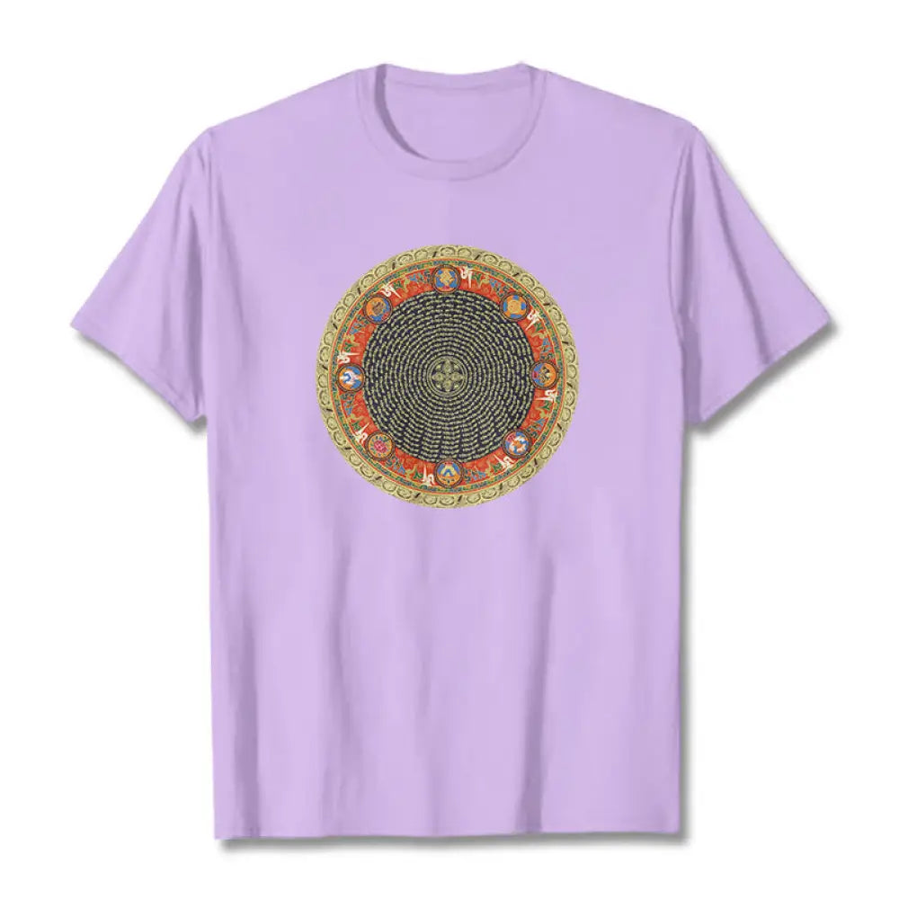 Buddha Stones Circular Om Mani Padme Hum Eight Auspicious Symbols Cotton Tee T-shirt - Plum / S - T-Shirts