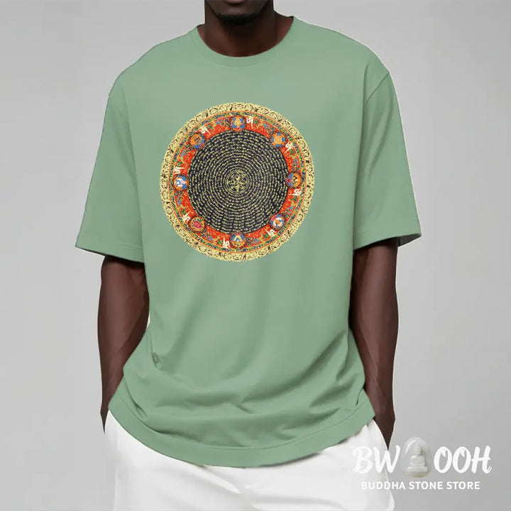 Buddha Stones Circular Om Mani Padme Hum Eight Auspicious Symbols Cotton Tee T-shirt - T-Shirts