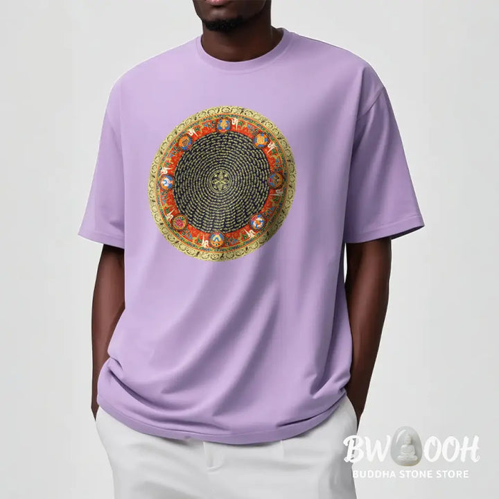 Buddha Stones Circular Om Mani Padme Hum Eight Auspicious Symbols Cotton Tee T-shirt - T-Shirts