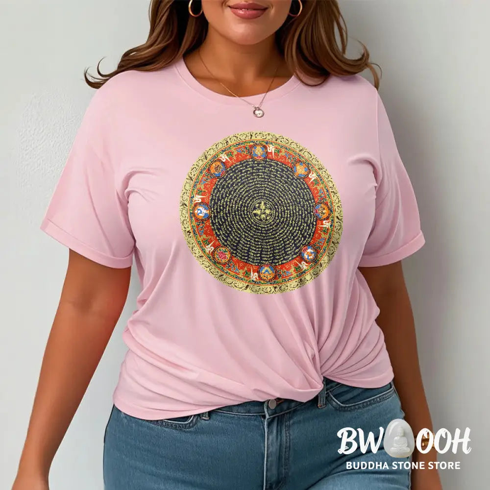 Buddha Stones Circular Om Mani Padme Hum Eight Auspicious Symbols Cotton Tee T-shirt - T-Shirts