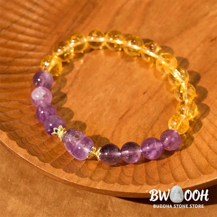 Buddha Stones Citrine Amethyst Pixiu Prosperity Bracelet - BWOOOH - Citrine Amethyst(Wrist Circumference: 15-16cm)