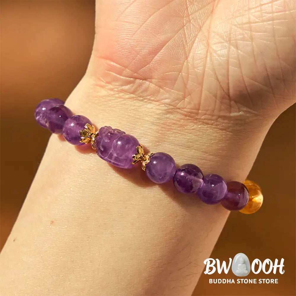 Buddha Stones Citrine Amethyst Pixiu Prosperity Bracelet - BWOOOH - Citrine Amethyst(Wrist Circumference: 15-16cm)