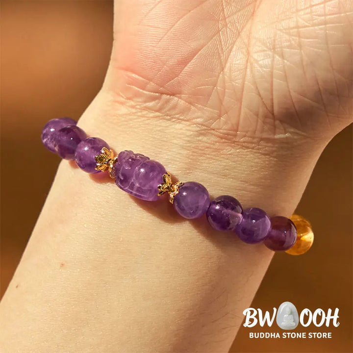 Buddha Stones Citrine Amethyst Pixiu Prosperity Bracelet - BWOOOH - Citrine Amethyst(Wrist Circumference: 15-16cm)
