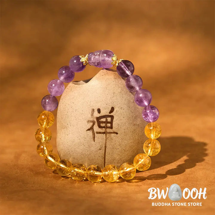Buddha Stones Citrine Amethyst Pixiu Prosperity Bracelet - BWOOOH - Citrine Amethyst(Wrist Circumference: 15-16cm)