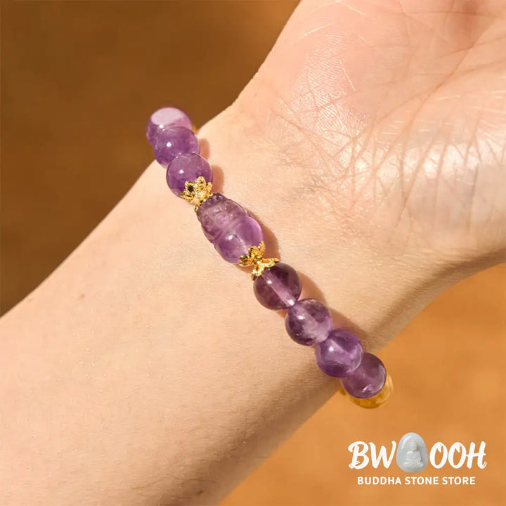 Buddha Stones Citrine Amethyst Pixiu Prosperity Bracelet - BWOOOH - Citrine Amethyst(Wrist Circumference: 15-16cm)