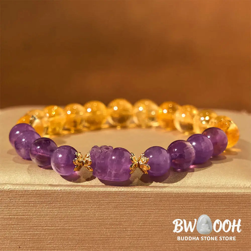 Buddha Stones Citrine Amethyst Pixiu Prosperity Bracelet - BWOOOH - Citrine Amethyst(Wrist Circumference: 15-16cm)