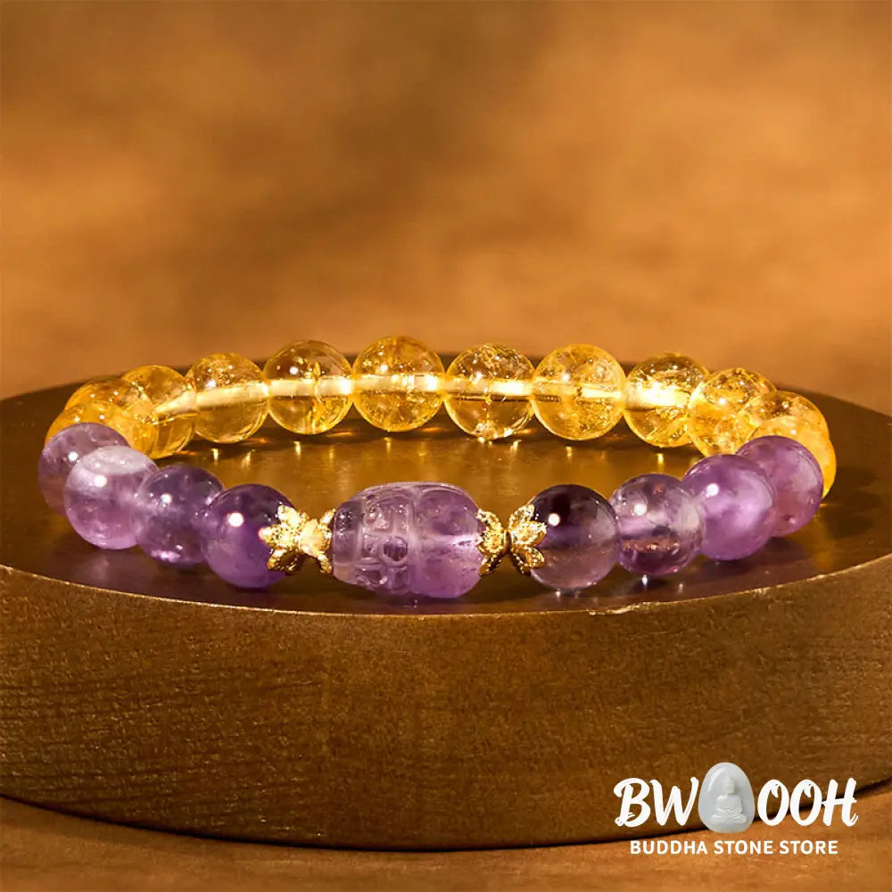 Buddha Stones Citrine Amethyst Pixiu Prosperity Bracelet - BWOOOH - Citrine Amethyst(Wrist Circumference: 15-16cm)