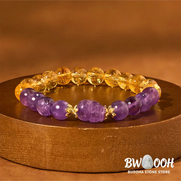 Buddha Stones Citrine Amethyst Pixiu Prosperity Bracelet - BWOOOH - Citrine Amethyst(Wrist Circumference: 15-16cm)