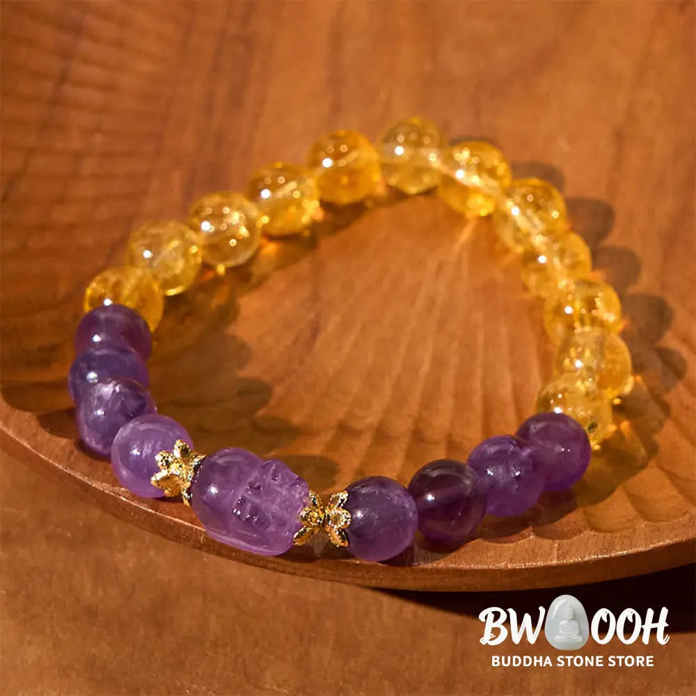 Buddha Stones Citrine Amethyst Pixiu Prosperity Bracelet - BWOOOH - Citrine Amethyst(Wrist Circumference: 15-16cm)