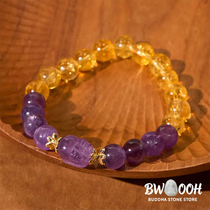 Buddha Stones Citrine Amethyst Pixiu Prosperity Bracelet - BWOOOH - Citrine Amethyst(Wrist Circumference: 15-16cm)