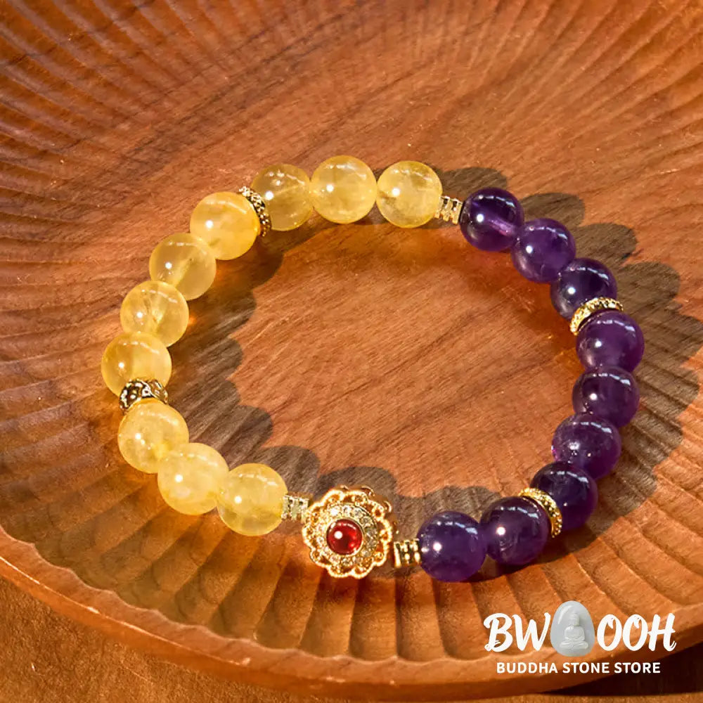 Buddha Stones Citrine Amethyst Pleasure Bracelet - BWOOOH - Citrine Amethyst(Wrist Circumference: 14-16cm) - Bracelet