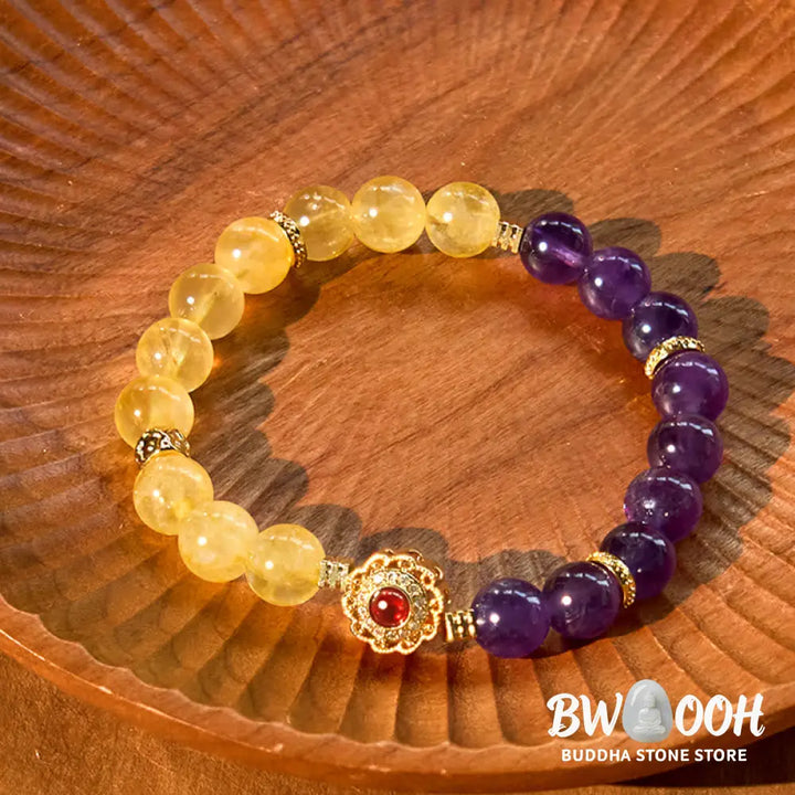 Buddha Stones Citrine Amethyst Pleasure Bracelet - BWOOOH - Citrine Amethyst(Wrist Circumference: 14-16cm) - Bracelet