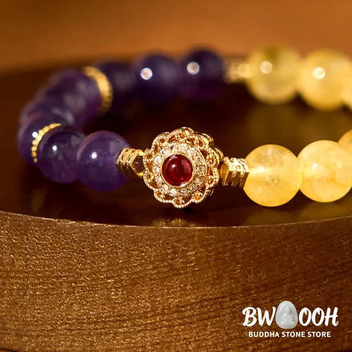 Buddha Stones Citrine Amethyst Pleasure Bracelet - BWOOOH - Citrine Amethyst(Wrist Circumference: 14-16cm) - Bracelet