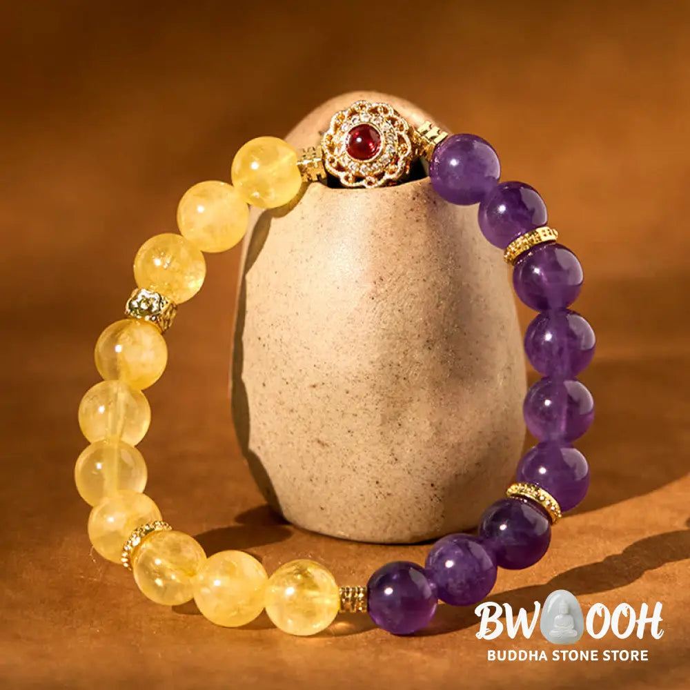 Buddha Stones Citrine Amethyst Pleasure Bracelet - BWOOOH - Citrine Amethyst(Wrist Circumference: 14-16cm) - Bracelet
