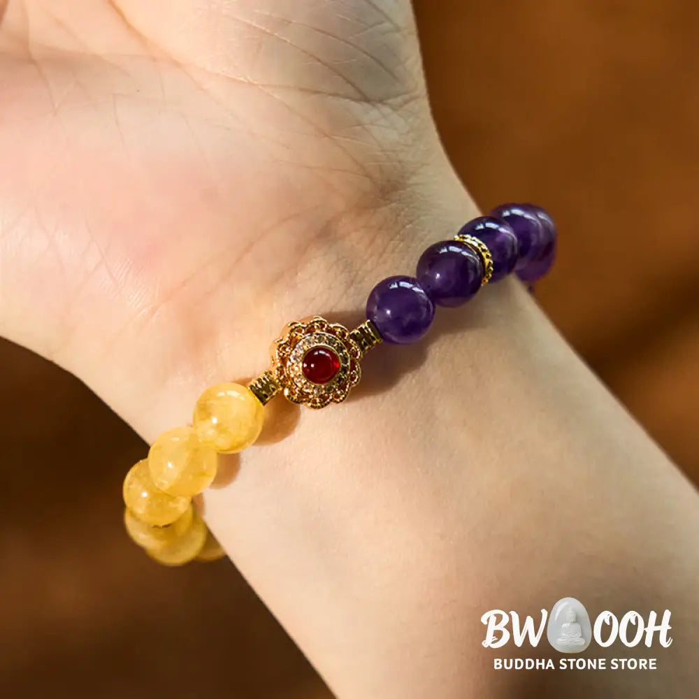 Buddha Stones Citrine Amethyst Pleasure Bracelet - BWOOOH - Citrine Amethyst(Wrist Circumference: 14-16cm) - Bracelet