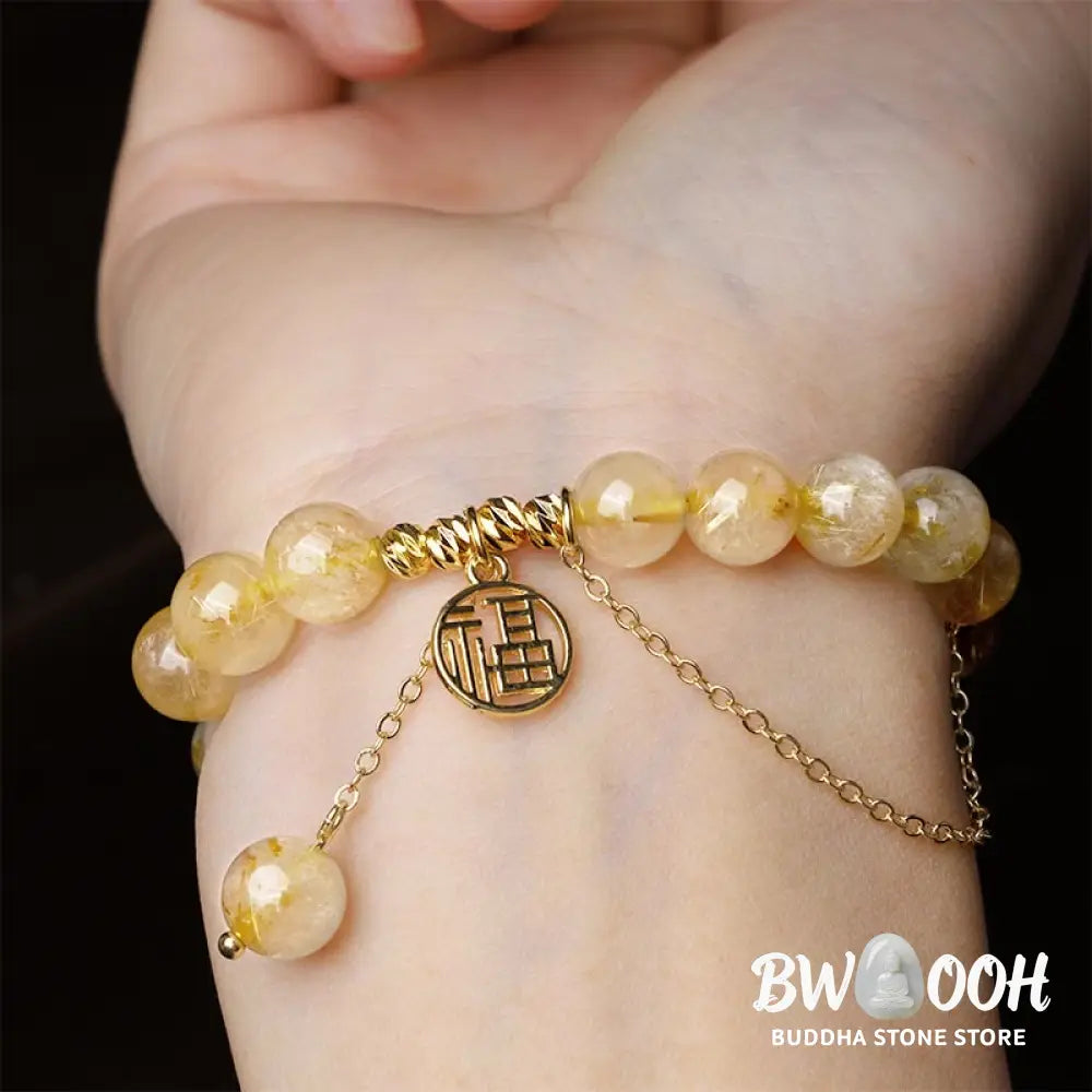 BWOOOH Citrine Lucky Fu Character Happiness Bracelet - Citrine(Happiness♥Prosperity)(Wrist Circumference