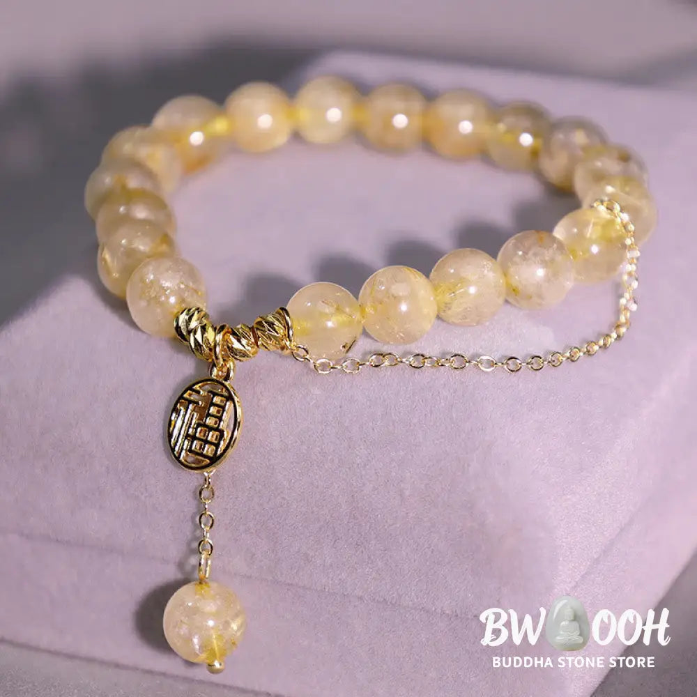 BWOOOH Citrine Lucky Fu Character Happiness Bracelet - Citrine(Happiness♥Prosperity)(Wrist Circumference
