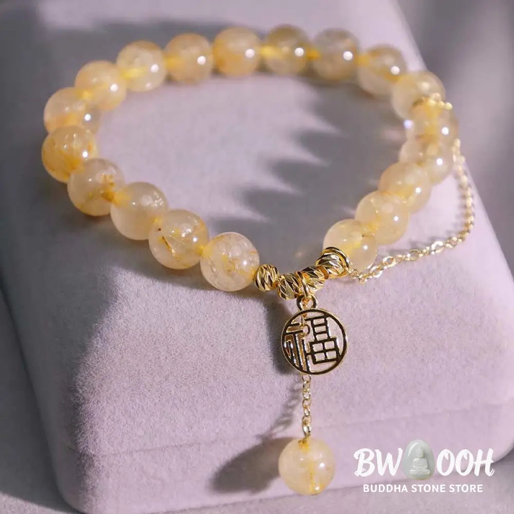 BWOOOH Citrine Lucky Fu Character Happiness Bracelet - Citrine(Happiness♥Prosperity)(Wrist Circumference