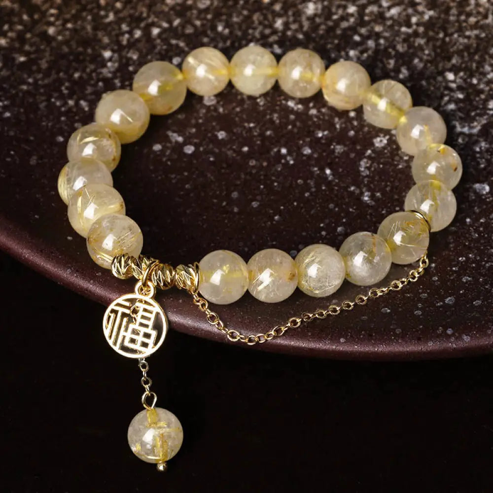BWOOOH Citrine Lucky Fu Character Happiness Bracelet - Citrine(Happiness♥Prosperity)(Wrist Circumference