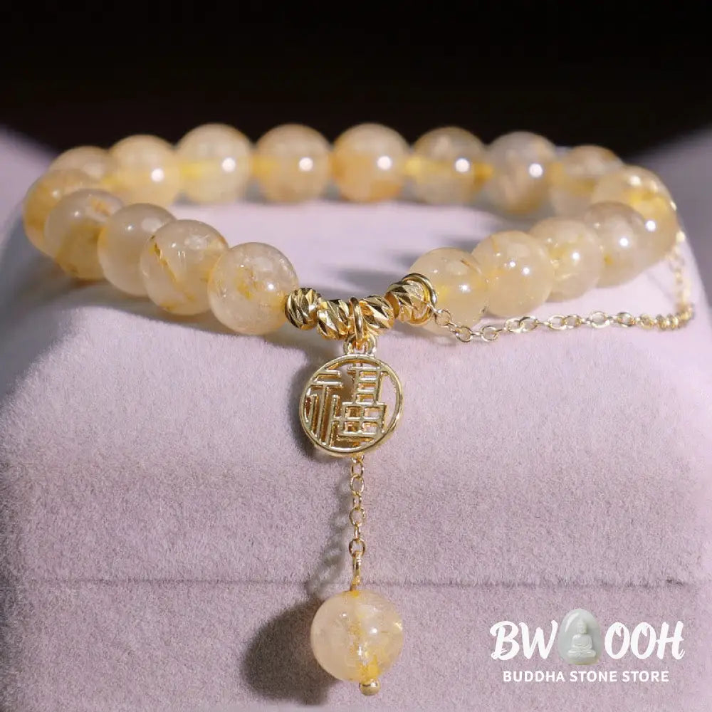 BWOOOH Citrine Lucky Fu Character Happiness Bracelet - Citrine(Happiness♥Prosperity)(Wrist Circumference