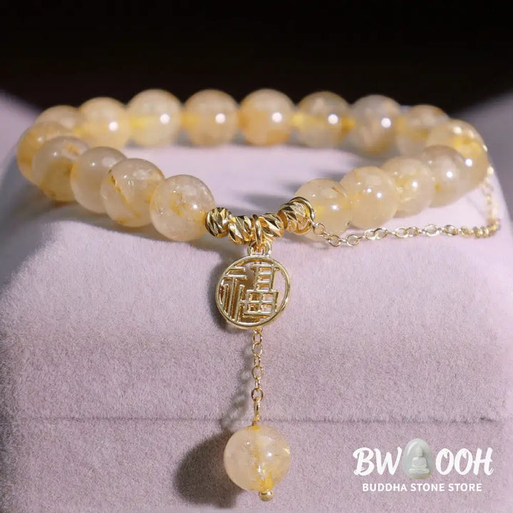 BWOOOH Citrine Lucky Fu Character Happiness Bracelet - Citrine(Happiness♥Prosperity)(Wrist Circumference