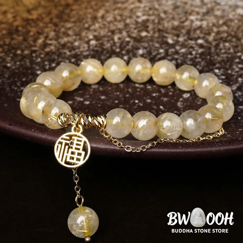 BWOOOH Citrine Lucky Fu Character Happiness Bracelet - Citrine(Happiness♥Prosperity)(Wrist Circumference