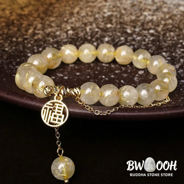 BWOOOH Citrine Lucky Fu Character Happiness Bracelet - Citrine(Happiness♥Prosperity)(Wrist Circumference