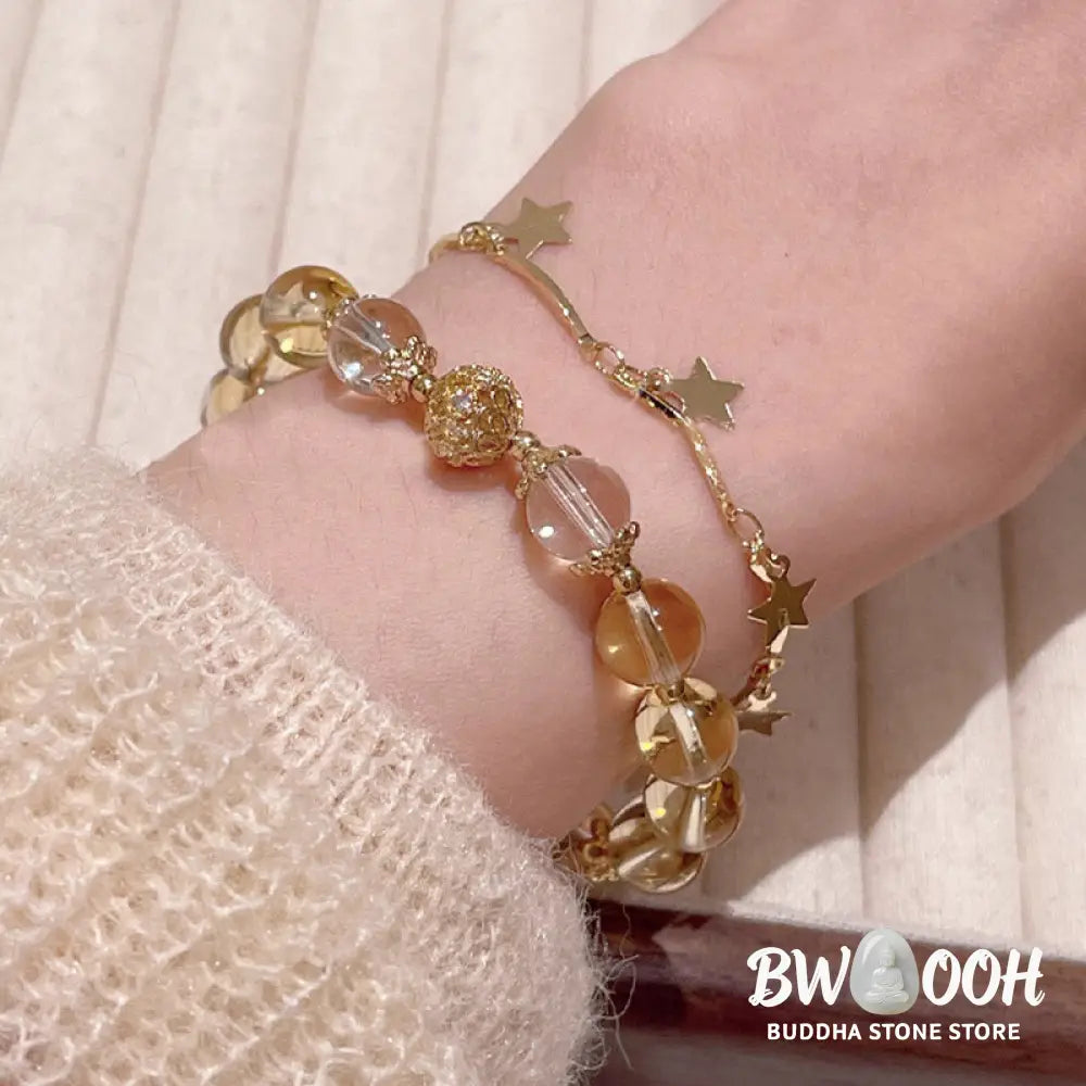 BWOOOH Citrine Moonstone Butterfly Charm Prosperity Protection Bracelet - Citrine(Wrist Circumference 14-15cm)
