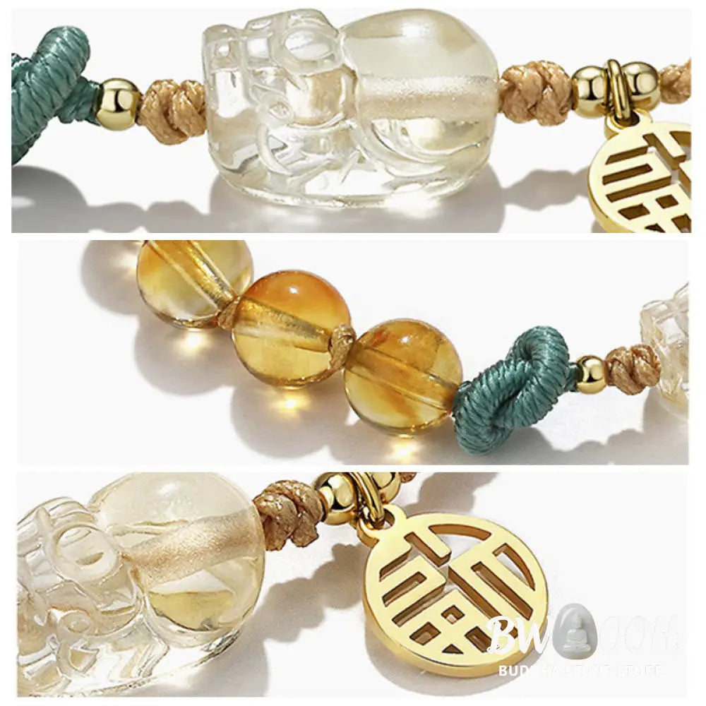 BWOOOH Citrine PiXiu Fu Character Prosperity String Braided Bracelet | spiritual healing bracelet