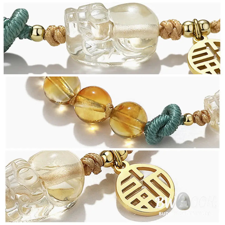 BWOOOH Citrine PiXiu Fu Character Prosperity String Braided Bracelet | spiritual healing bracelet