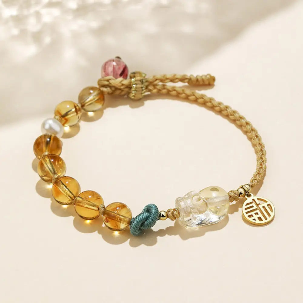 BWOOOH Citrine PiXiu Fu Character Prosperity String Braided Bracelet | spiritual healing bracelet