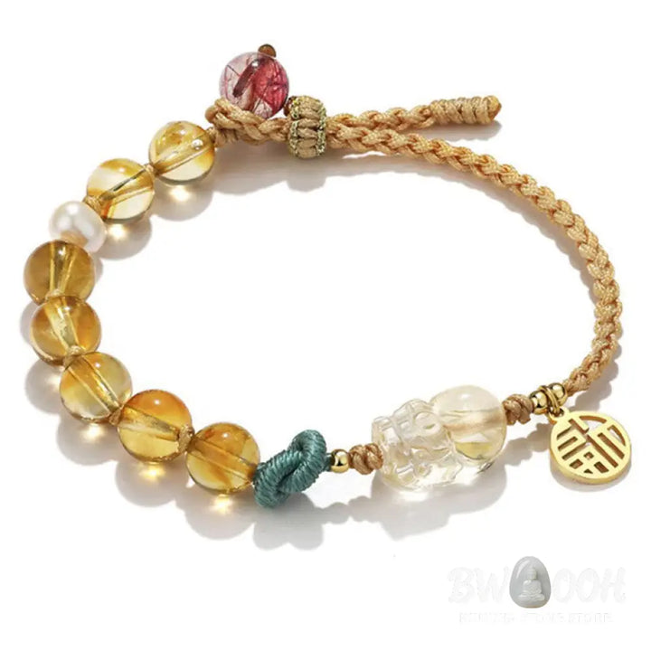 BWOOOH Citrine PiXiu Fu Character Prosperity String Braided Bracelet | spiritual healing bracelet