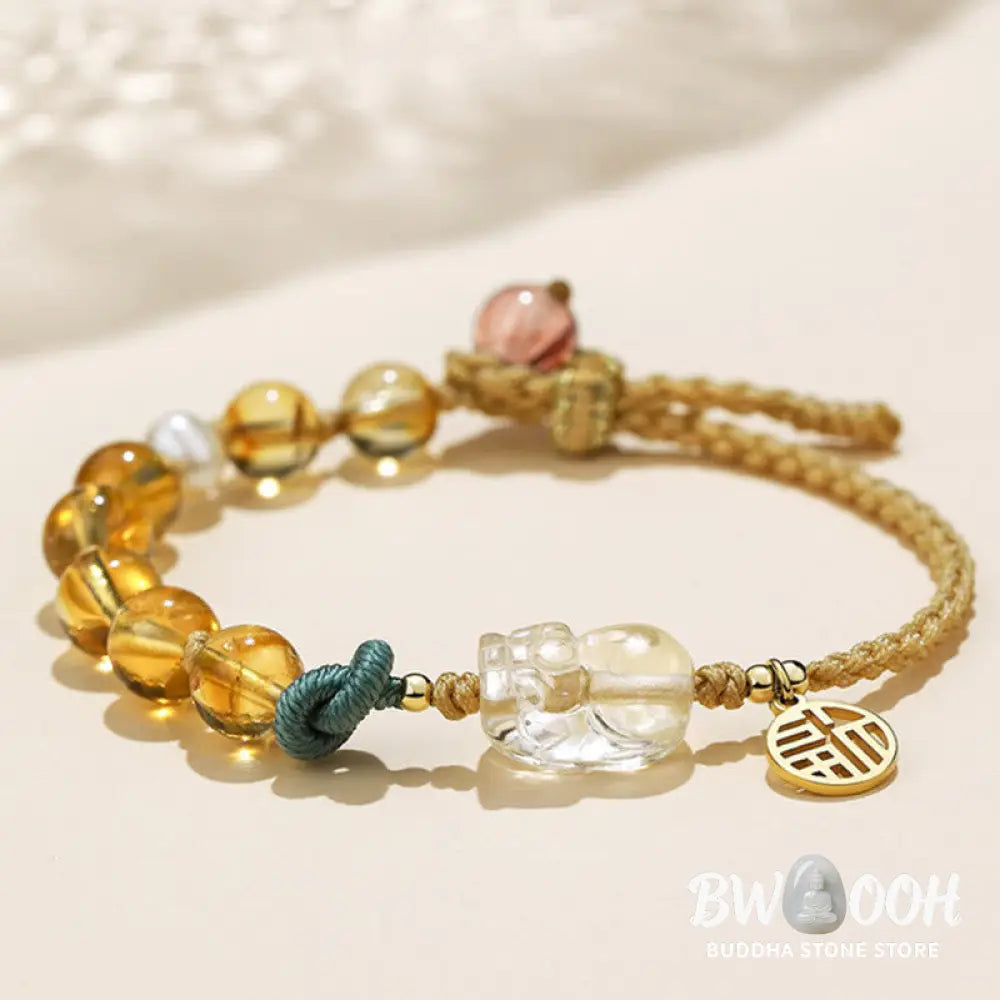 BWOOOH Citrine PiXiu Fu Character Prosperity String Braided Bracelet | spiritual healing bracelet