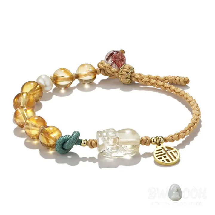 BWOOOH Citrine PiXiu Fu Character Prosperity String Braided Bracelet | spiritual healing bracelet