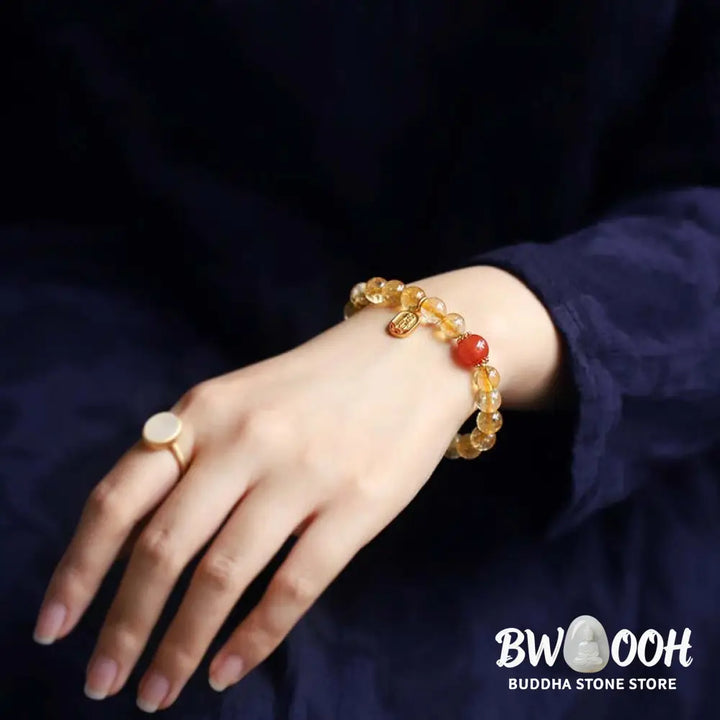 BWOOOH Citrine Red Agate Fortune Charm Bracelet - Citrine - Bracelet