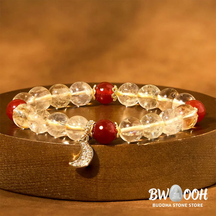 Buddha Stones Citrine Red Agate Moon Prosperity Bracelet - BWOOOH - Citrine Red Agate (Wrist Circumference: 15-16cm)