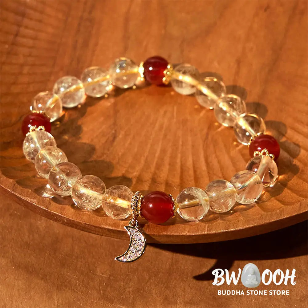 Buddha Stones Citrine Red Agate Moon Prosperity Bracelet - BWOOOH - Citrine Red Agate (Wrist Circumference: 15-16cm)