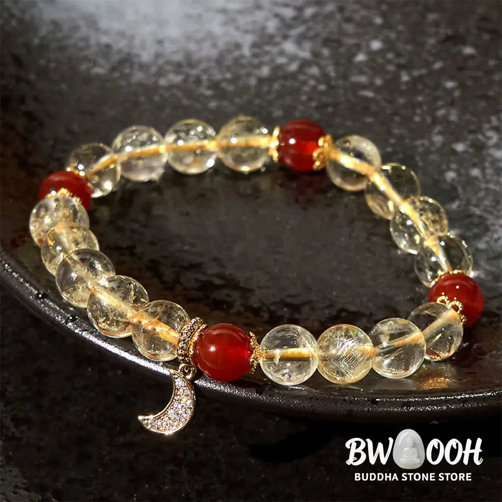 Buddha Stones Citrine Red Agate Moon Prosperity Bracelet - BWOOOH - Citrine Red Agate (Wrist Circumference: 15-16cm)
