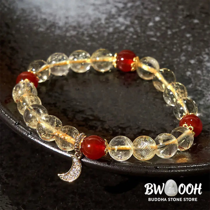 Buddha Stones Citrine Red Agate Moon Prosperity Bracelet - BWOOOH - Citrine Red Agate (Wrist Circumference: 15-16cm)