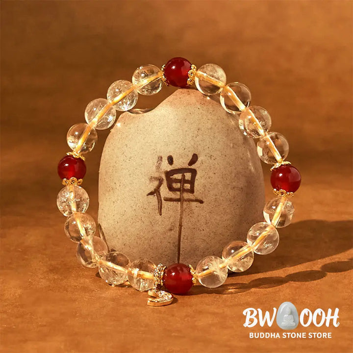Buddha Stones Citrine Red Agate Moon Prosperity Bracelet - BWOOOH - Citrine Red Agate (Wrist Circumference: 15-16cm)